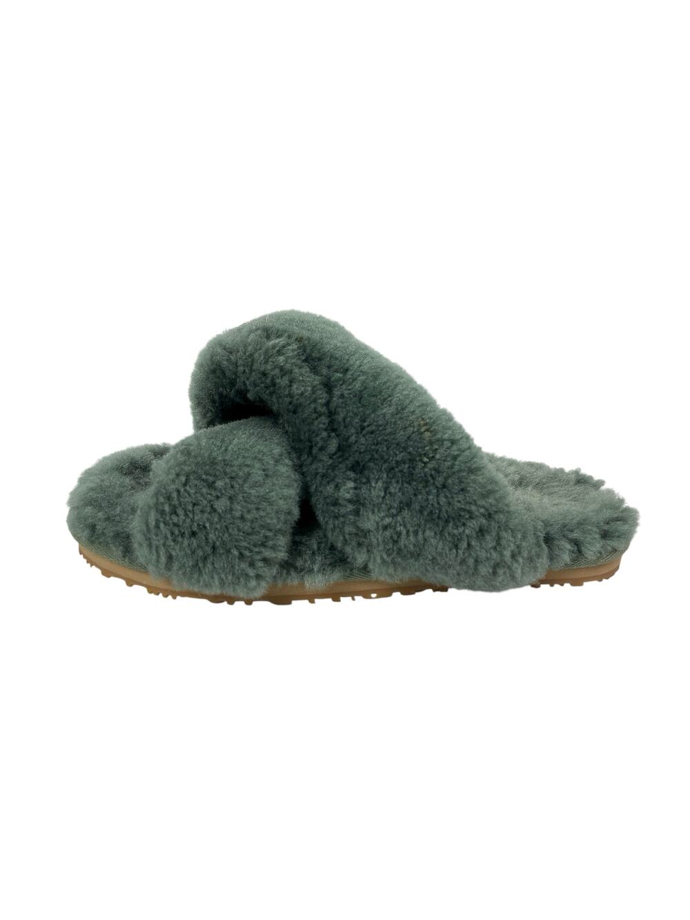Mou Women's Green Sheepskin Fur Open Toe Crossover Lounge Slide Slipper Sz 7.5
